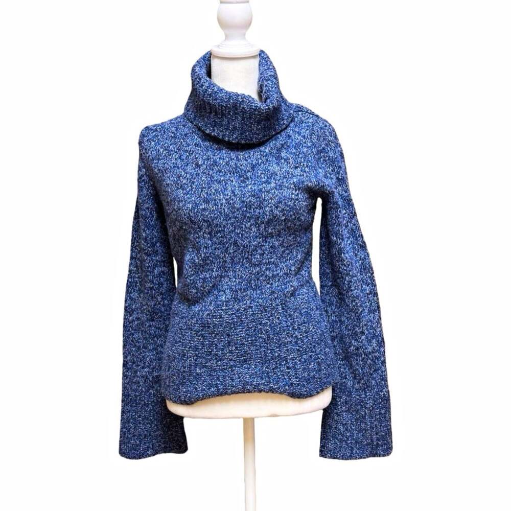 Express Blue Merino Wool Blend Knit Cowl Neck Pullover Sweater Womens M